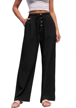 Fakanhui Women's Cotton Linen Wide Leg Pants Summer Relaxed Loose Comfy Casual Flow Baggy Slacks Linen Pants