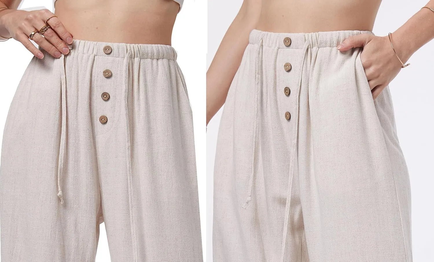 Fakanhui Women's Cotton Linen Wide Leg Pants Summer Relaxed Loose Comfy Casual Flow Baggy Slacks Linen Pants