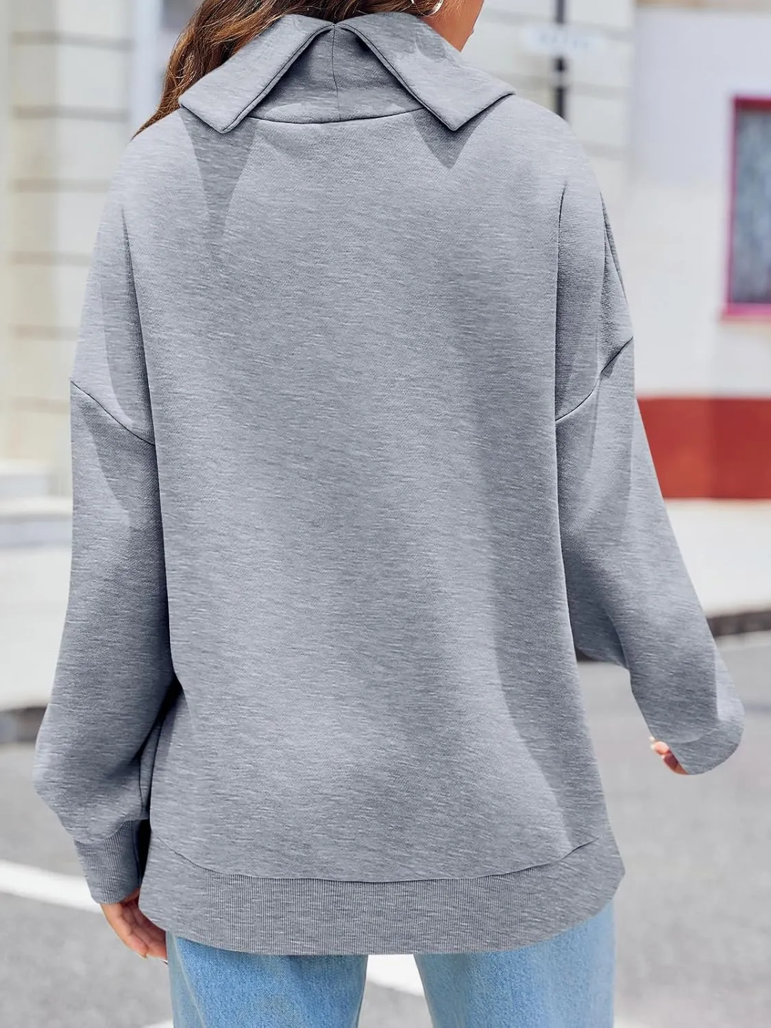 Fisoew Womens Turtleneck Oversized Sweatshirts Casual Long Sleeve Side Zip Warm Pullover Tops