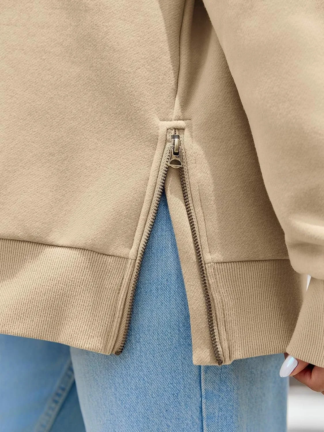 Fisoew Womens Turtleneck Oversized Sweatshirts Casual Long Sleeve Side Zip Warm Pullover Tops