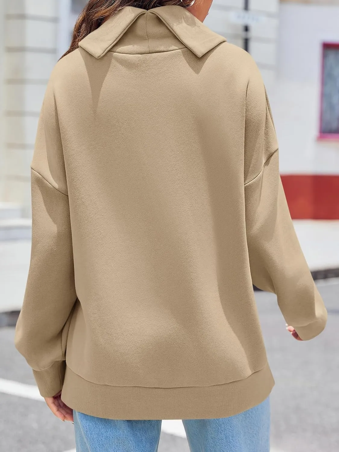 Fisoew Womens Turtleneck Oversized Sweatshirts Casual Long Sleeve Side Zip Warm Pullover Tops