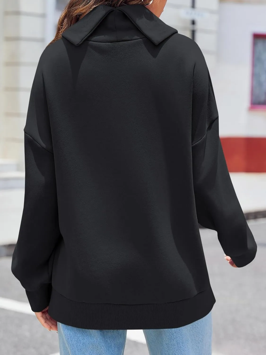 Fisoew Womens Turtleneck Oversized Sweatshirts Casual Long Sleeve Side Zip Warm Pullover Tops