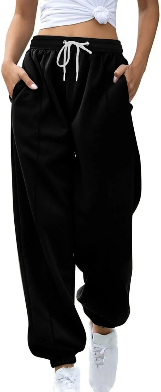 Fleece Lined Sweatpants Women Y2k Baggy Drawstring High Waisted Joggers with Pockets Athletic Workout Track Pants