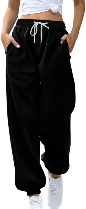 Fleece Lined Sweatpants Women Y2k Baggy Drawstring High Waisted Joggers with Pockets Athletic Workout Track Pants
