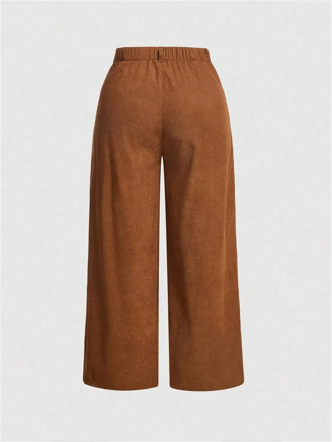 Floerns Women's Plus Size Corduroy Elastic High Waist Trousers Straight Leg Pants