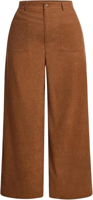 Floerns Women's Plus Size Corduroy Elastic High Waist Trousers Straight Leg Pants