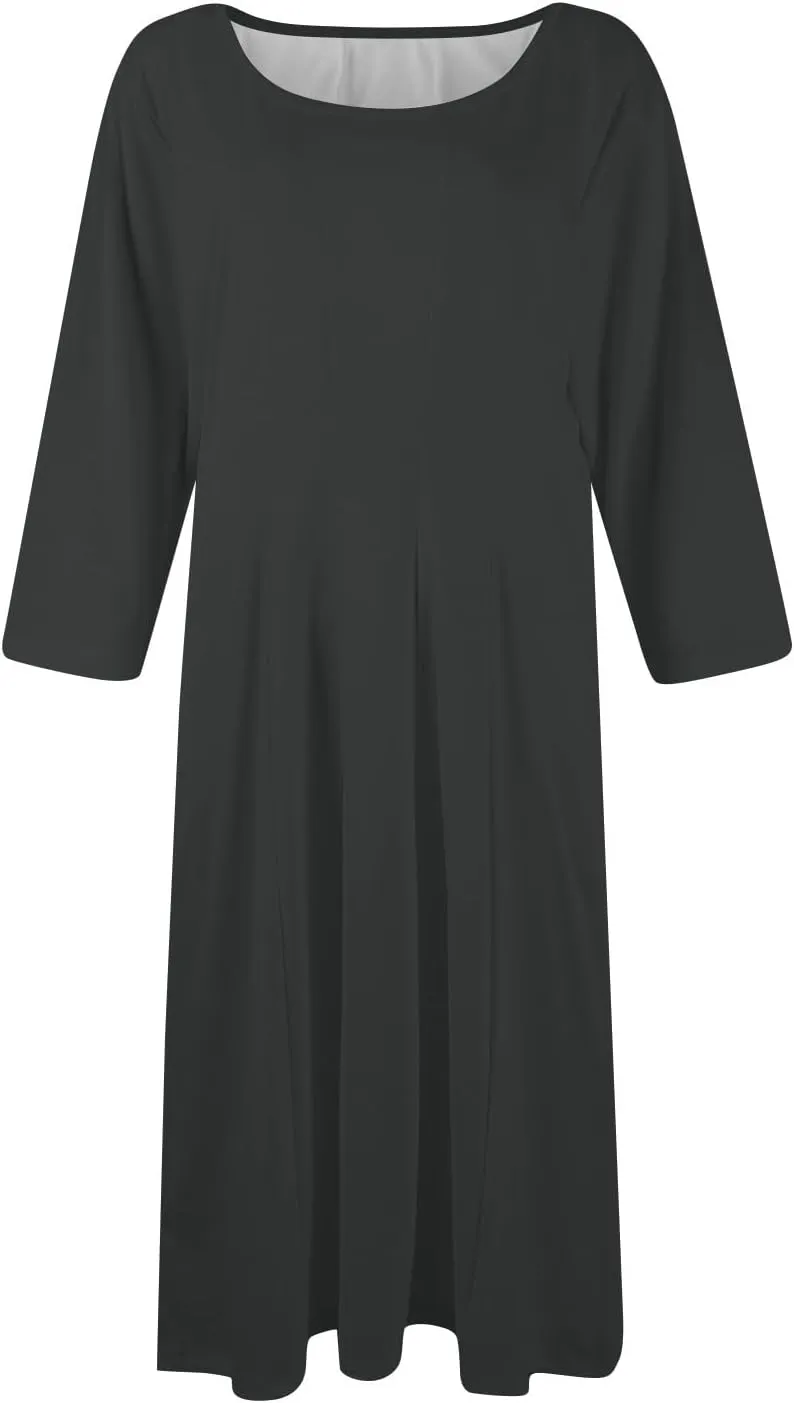 Formal Dresses for Women 2025 Winter Summer Spring Midi 3/4 Sleeve Casual Pleated A Line Dresses