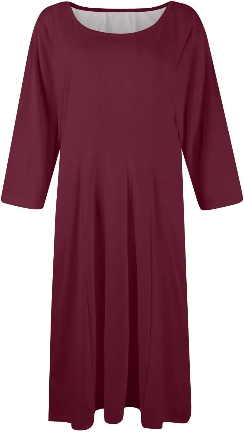 Formal Dresses for Women 2025 Winter Summer Spring Midi 3/4 Sleeve Casual Pleated A Line Dresses