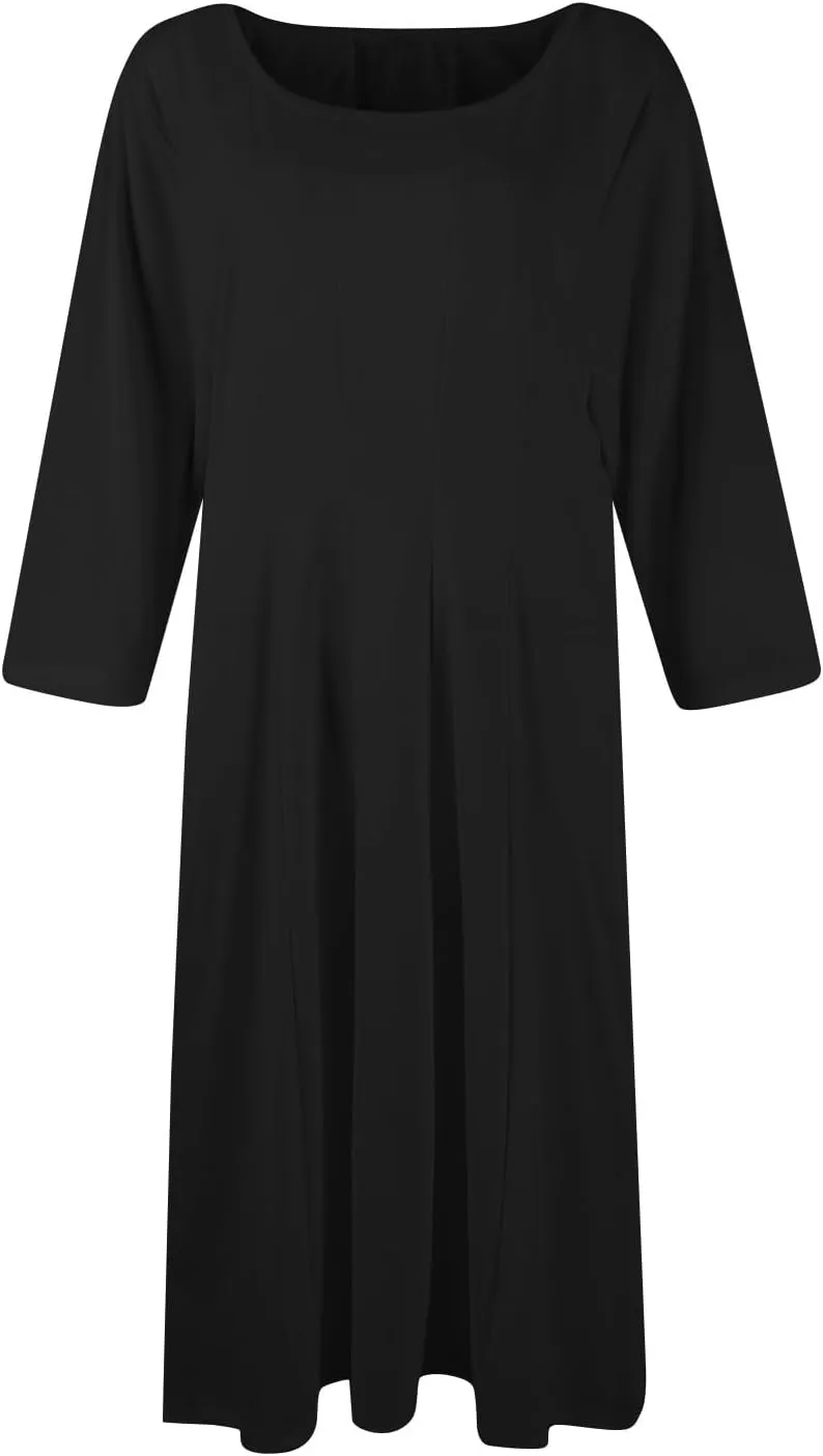 Formal Dresses for Women 2025 Winter Summer Spring Midi 3/4 Sleeve Casual Pleated A Line Dresses