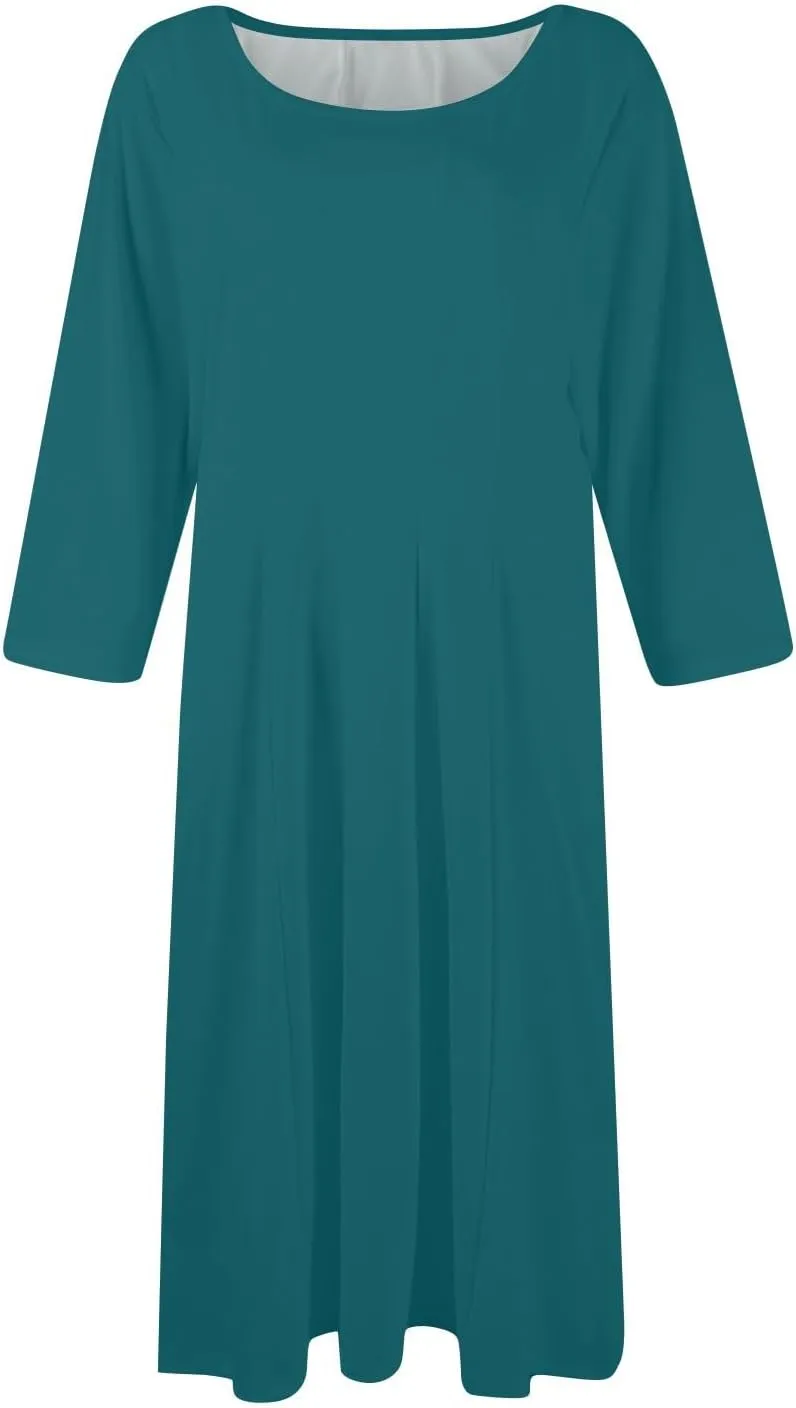 Formal Dresses for Women 2025 Winter Summer Spring Midi 3/4 Sleeve Casual Pleated A Line Dresses