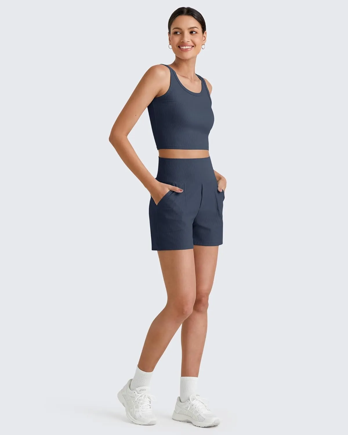 G4Free Comfy Ribbed Womens Shorts Dressy Casual High Waisted Athletic Lounge Trouser Shorts with Side Pockets