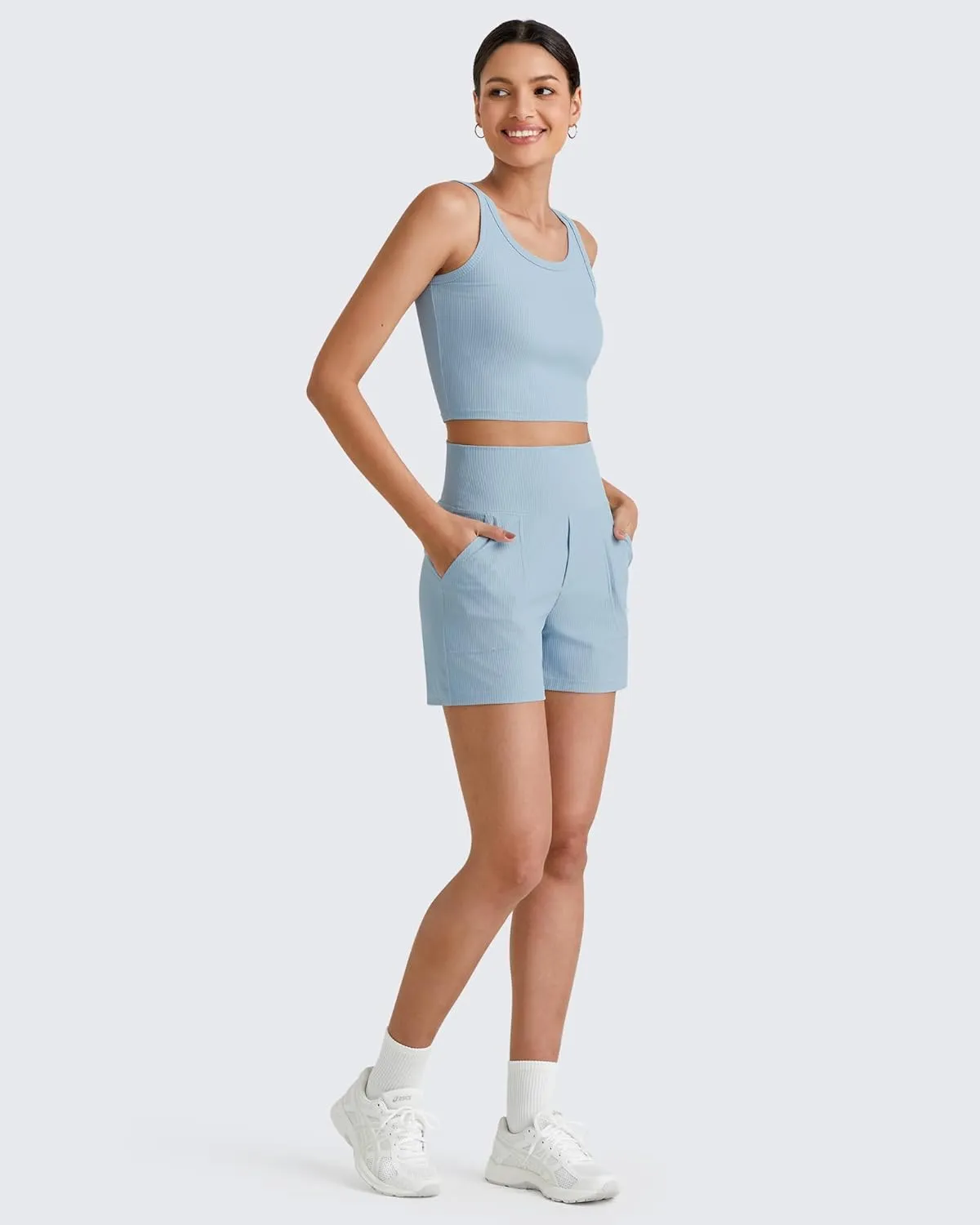 G4Free Comfy Ribbed Womens Shorts Dressy Casual High Waisted Athletic Lounge Trouser Shorts with Side Pockets