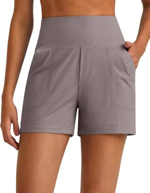 G4Free Comfy Ribbed Womens Shorts Dressy Casual High Waisted Athletic Lounge Trouser Shorts with Side Pockets