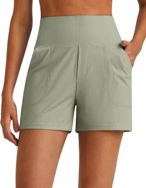G4Free Comfy Ribbed Womens Shorts Dressy Casual High Waisted Athletic Lounge Trouser Shorts with Side Pockets
