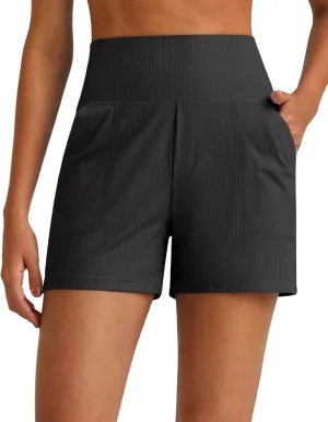G4Free Comfy Ribbed Womens Shorts Dressy Casual High Waisted Athletic Lounge Trouser Shorts with Side Pockets