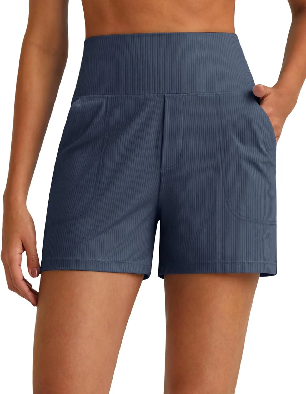 G4Free Comfy Ribbed Womens Shorts Dressy Casual High Waisted Athletic Lounge Trouser Shorts with Side Pockets
