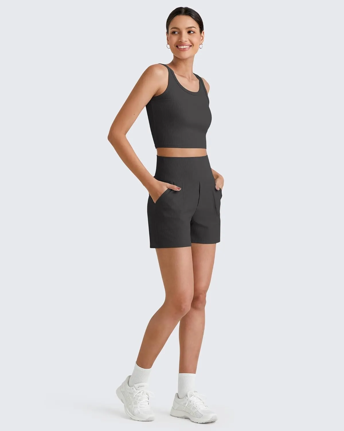 G4Free Comfy Ribbed Womens Shorts Dressy Casual High Waisted Athletic Lounge Trouser Shorts with Side Pockets