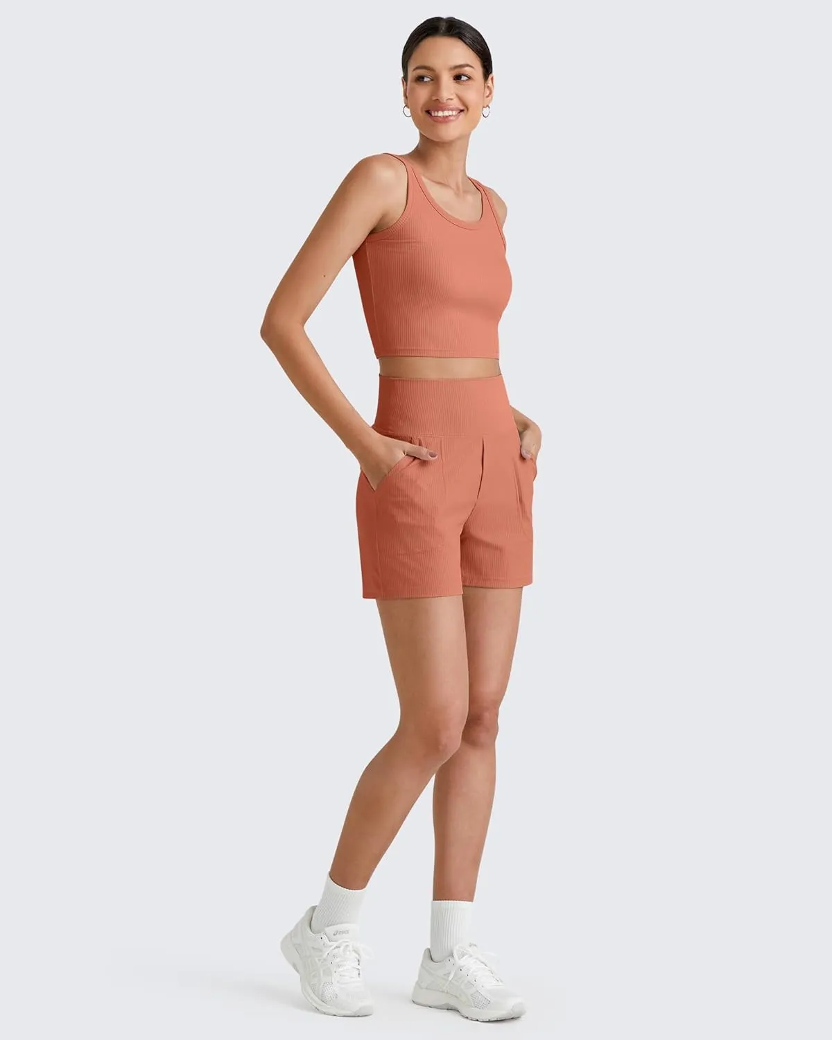 G4Free Comfy Ribbed Womens Shorts Dressy Casual High Waisted Athletic Lounge Trouser Shorts with Side Pockets