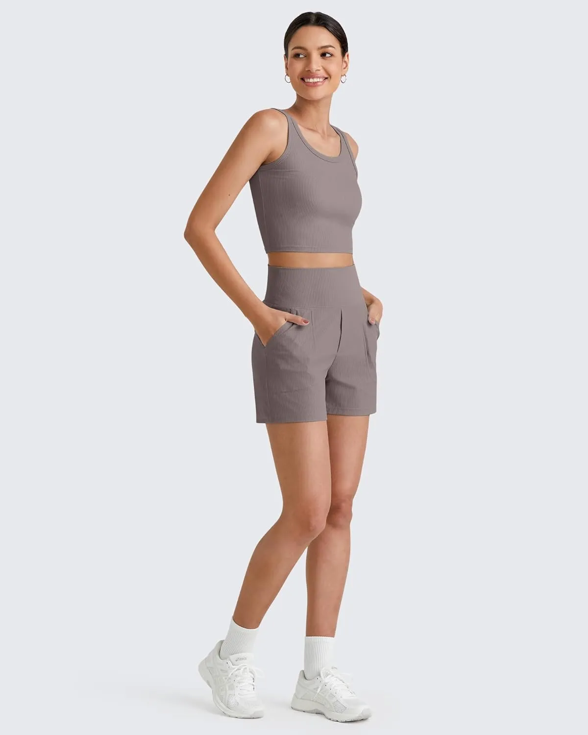 G4Free Comfy Ribbed Womens Shorts Dressy Casual High Waisted Athletic Lounge Trouser Shorts with Side Pockets