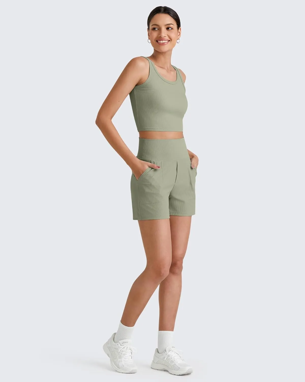 G4Free Comfy Ribbed Womens Shorts Dressy Casual High Waisted Athletic Lounge Trouser Shorts with Side Pockets