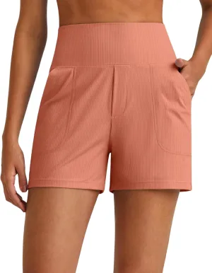 G4Free Comfy Ribbed Womens Shorts Dressy Casual High Waisted Athletic Lounge Trouser Shorts with Side Pockets