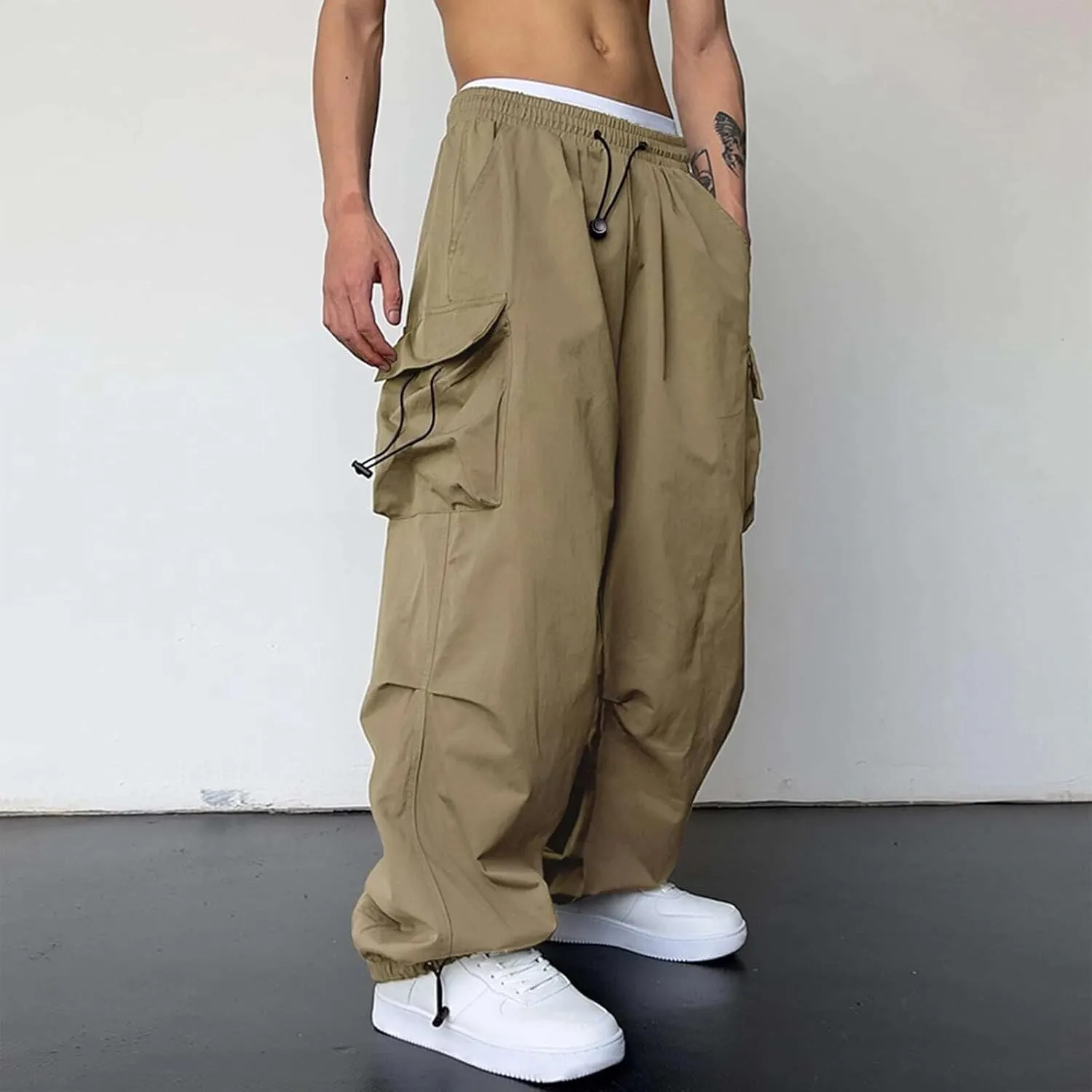 generic Men Pants Casual Summer Wide Leg Trousers Mens Cotton Linen Comfy Baggy Pants Fashoin Solid Elastic Wasit Loungewear