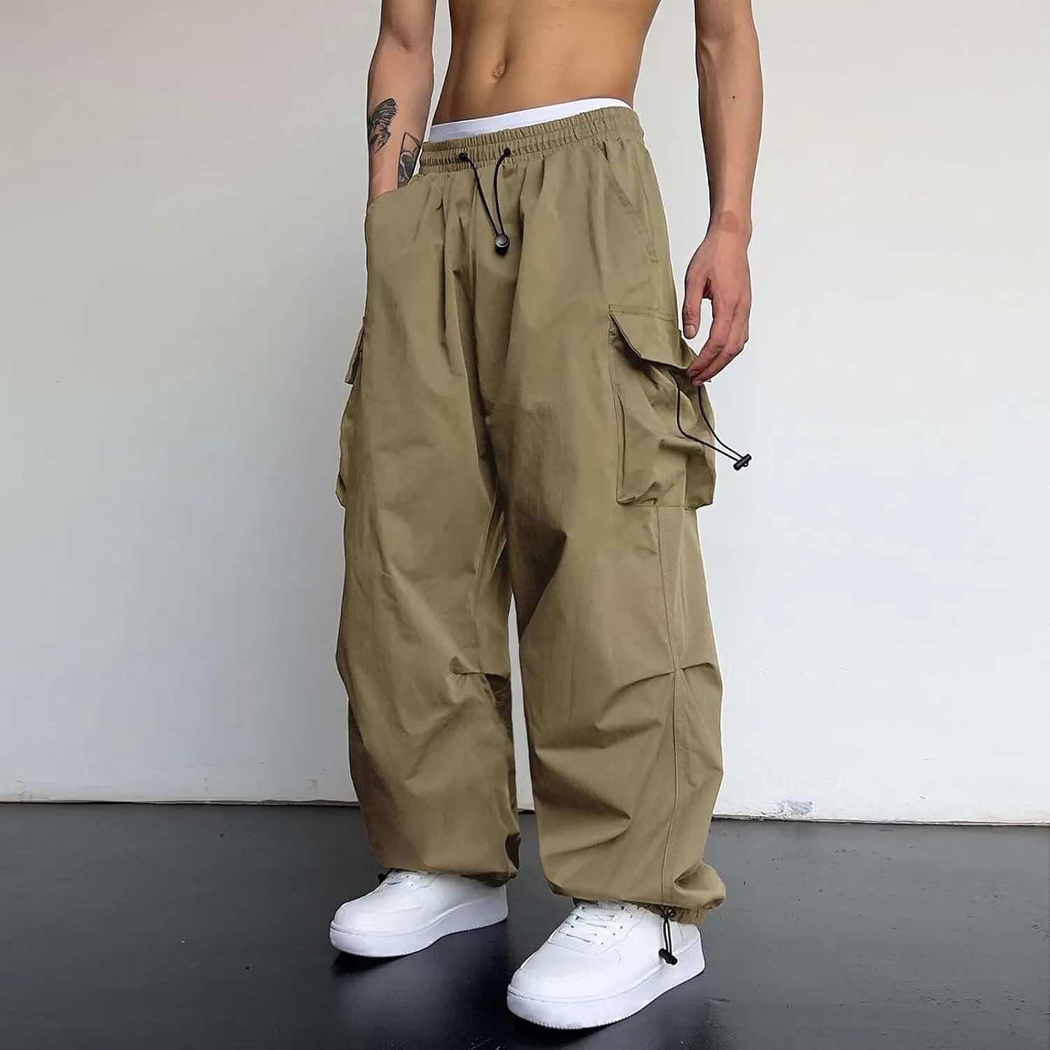 generic Men Pants Casual Summer Wide Leg Trousers Mens Cotton Linen Comfy Baggy Pants Fashoin Solid Elastic Wasit Loungewear