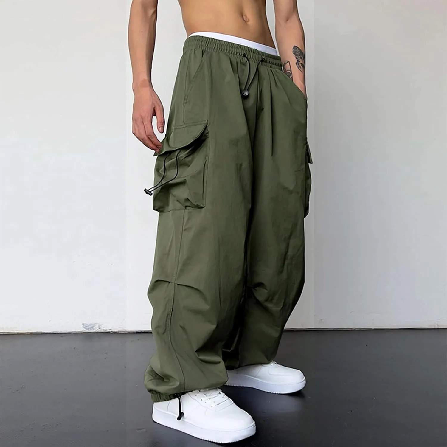 generic Men Pants Casual Summer Wide Leg Trousers Mens Cotton Linen Comfy Baggy Pants Fashoin Solid Elastic Wasit Loungewear