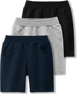 GFQLONG Toddler Boys 3 Pack Cotton Sport Jogger Shorts,Kids Summer Solid Active Short Pants