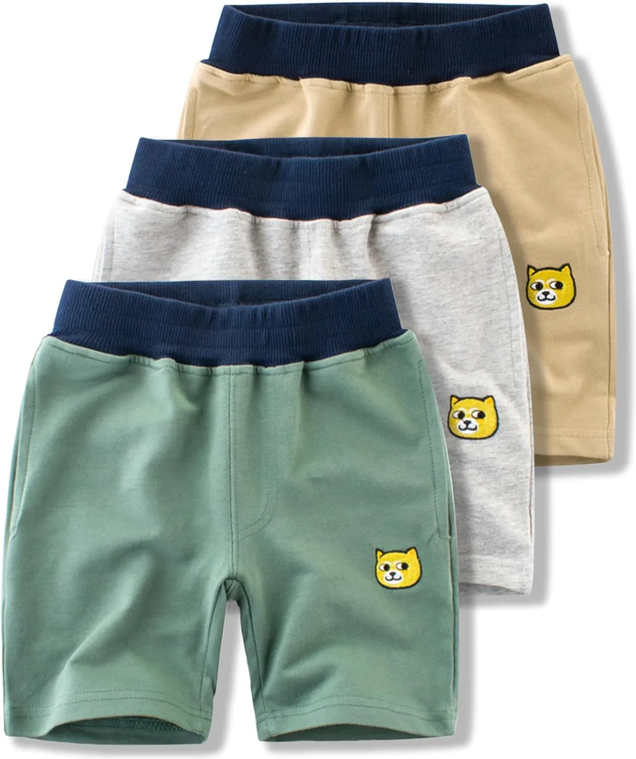 GFQLONG Toddler Boys 3 Pack Cotton Sport Jogger Shorts,Kids Summer Solid Active Short Pants