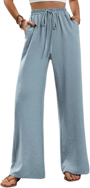 GUOLEZEEV Women Wide Leg Pants High Waisted Beach Pants Long Culottes Trendy Flowy Pants with Pockets