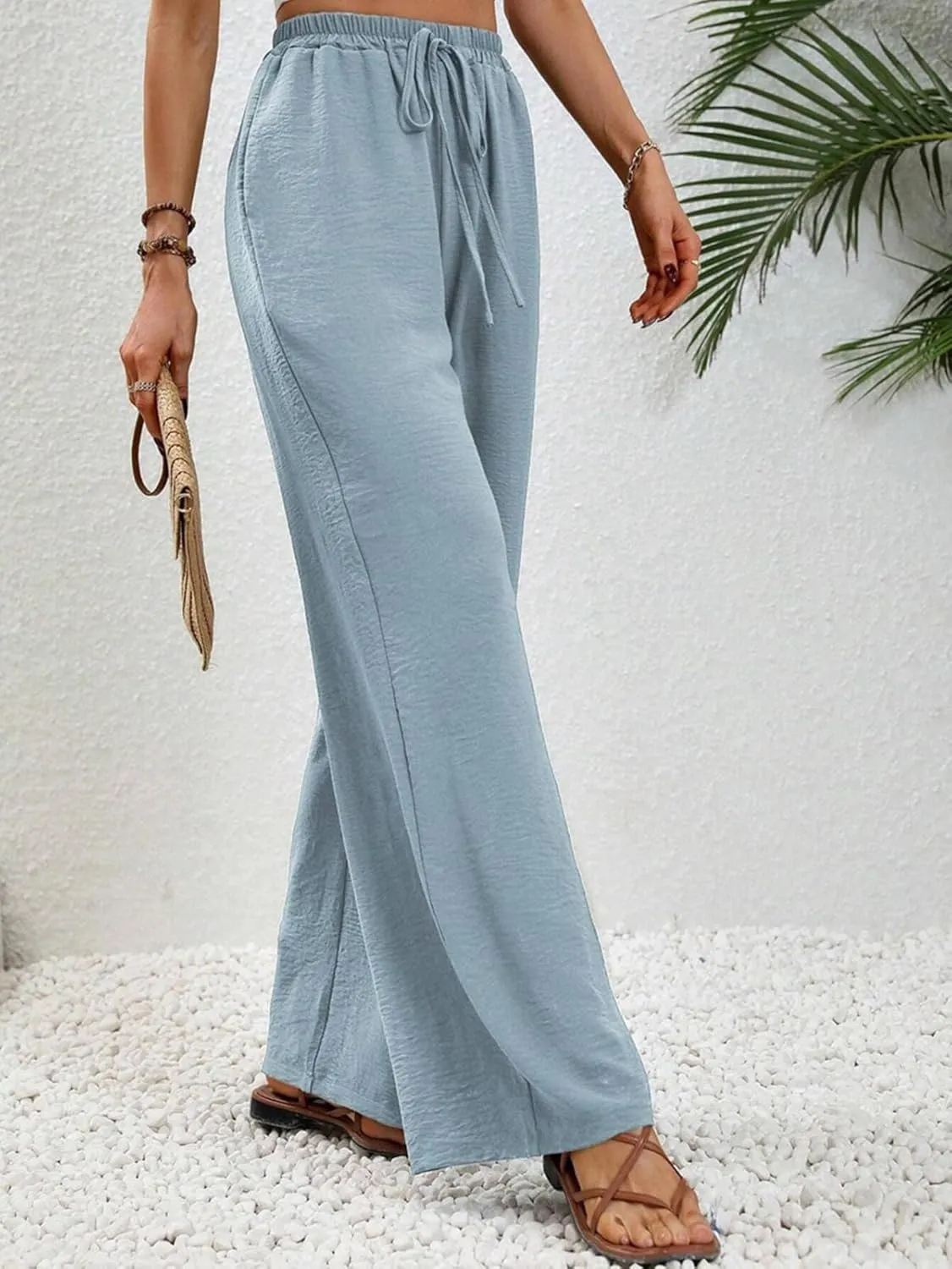 GUOLEZEEV Women Wide Leg Pants High Waisted Beach Pants Long Culottes Trendy Flowy Pants with Pockets