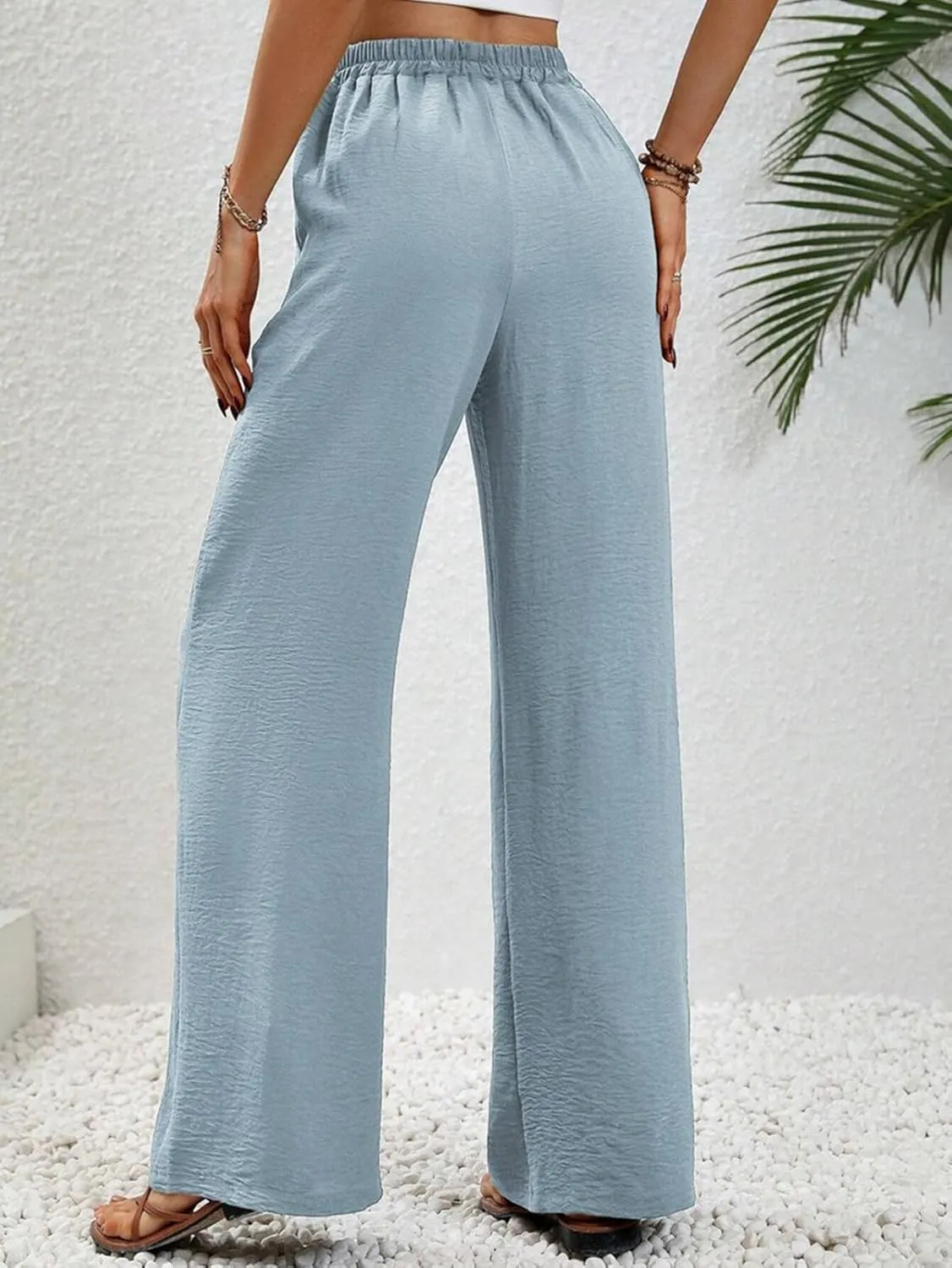GUOLEZEEV Women Wide Leg Pants High Waisted Beach Pants Long Culottes Trendy Flowy Pants with Pockets