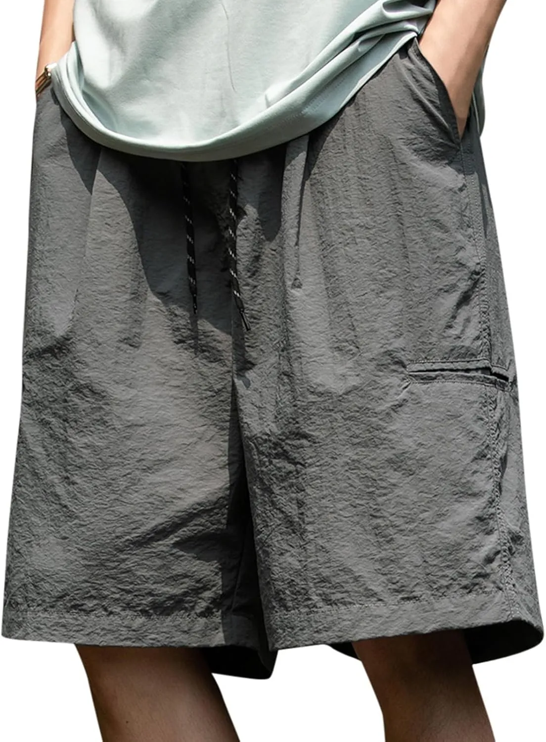 Gym Shorts for Men Drawstring Solid Athletic Workout Shorts Elastic Waist Loose Active Running Shorts with Pockets