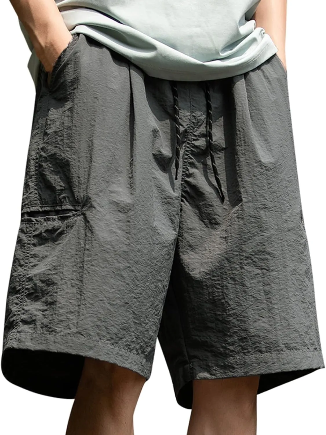 Gym Shorts for Men Drawstring Solid Athletic Workout Shorts Elastic Waist Loose Active Running Shorts with Pockets
