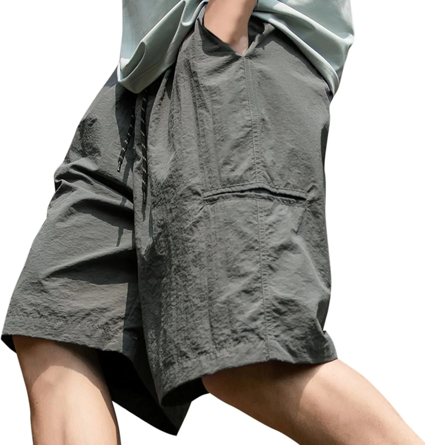 Gym Shorts for Men Drawstring Solid Athletic Workout Shorts Elastic Waist Loose Active Running Shorts with Pockets