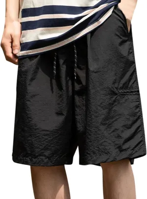 Gym Shorts for Men Drawstring Solid Athletic Workout Shorts Elastic Waist Loose Active Running Shorts with Pockets