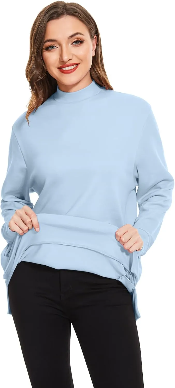 H HIAMIGOS Women's Casual Long sleeves Sweatshirt Tops Basic Loose Fit Mock Turtle Neck Tunic Pullover With Pocket