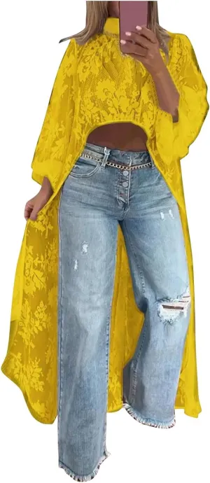 HGps8w Elegant Women's High Low Lace Tunic Tops Lantern Long Sleeve Mock Neck Asymmetrical Irregular Hem Dressy Casual Blouse