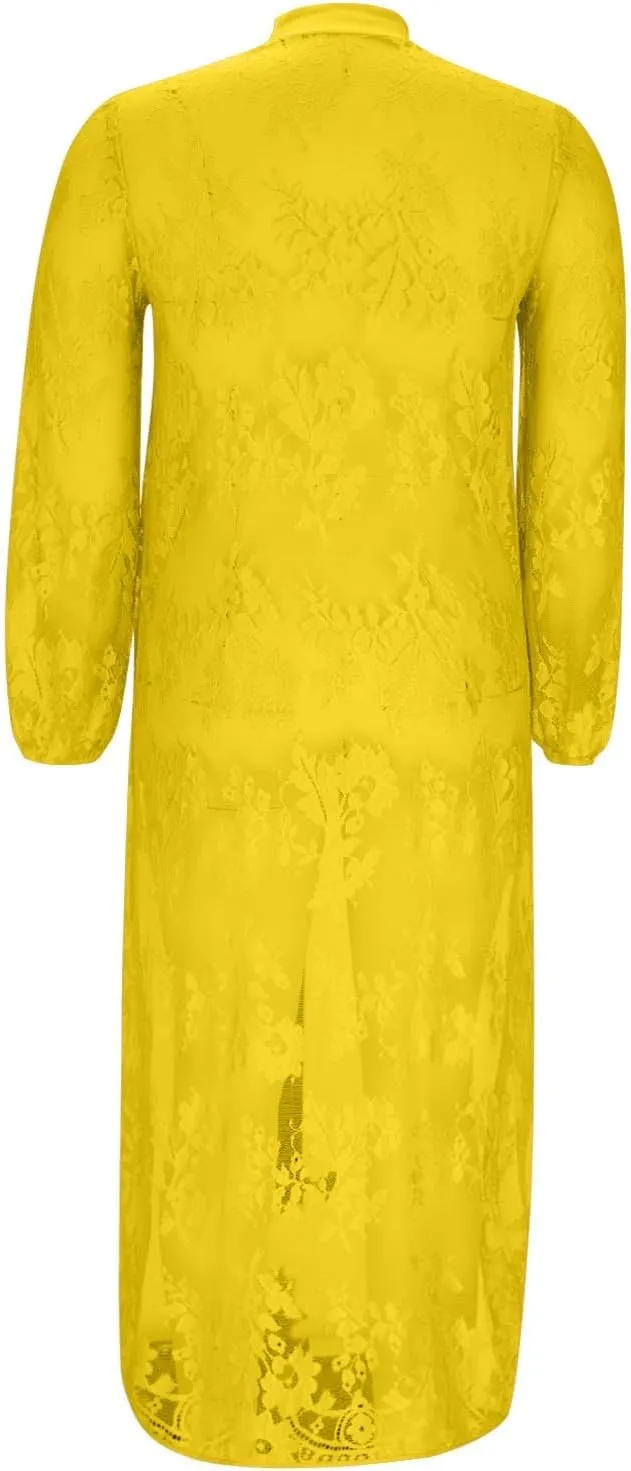 HGps8w Elegant Women's High Low Lace Tunic Tops Lantern Long Sleeve Mock Neck Asymmetrical Irregular Hem Dressy Casual Blouse