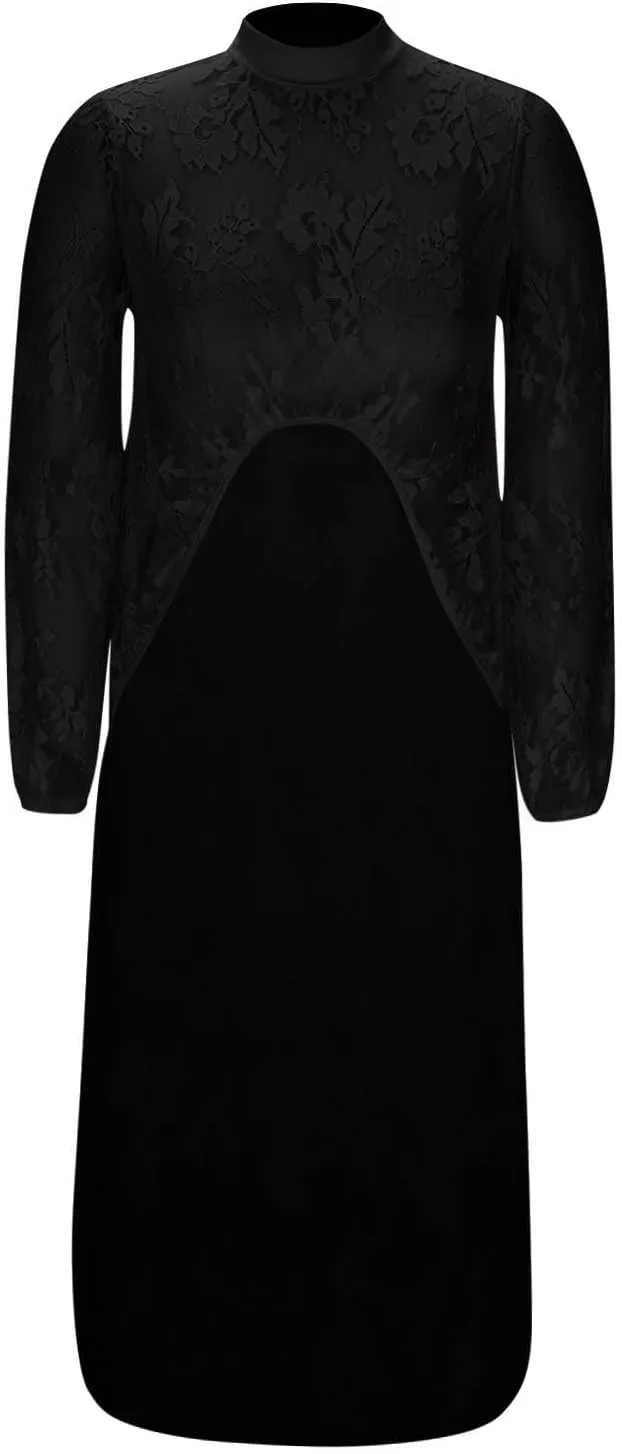 HGps8w Elegant Women's High Low Lace Tunic Tops Lantern Long Sleeve Mock Neck Asymmetrical Irregular Hem Dressy Casual Blouse