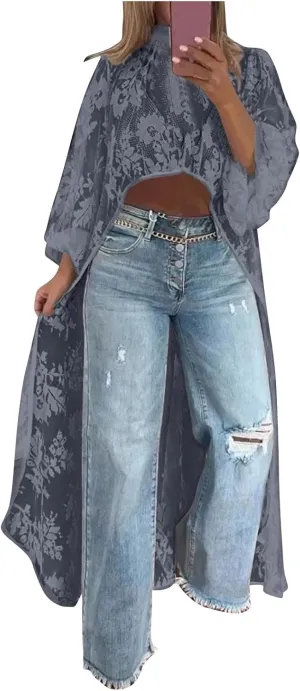 HGps8w Elegant Women's High Low Lace Tunic Tops Lantern Long Sleeve Mock Neck Asymmetrical Irregular Hem Dressy Casual Blouse
