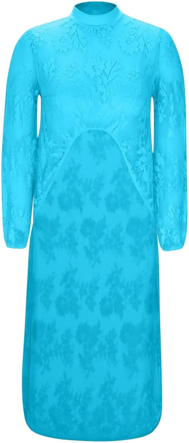 HGps8w Elegant Women's High Low Lace Tunic Tops Lantern Long Sleeve Mock Neck Asymmetrical Irregular Hem Dressy Casual Blouse