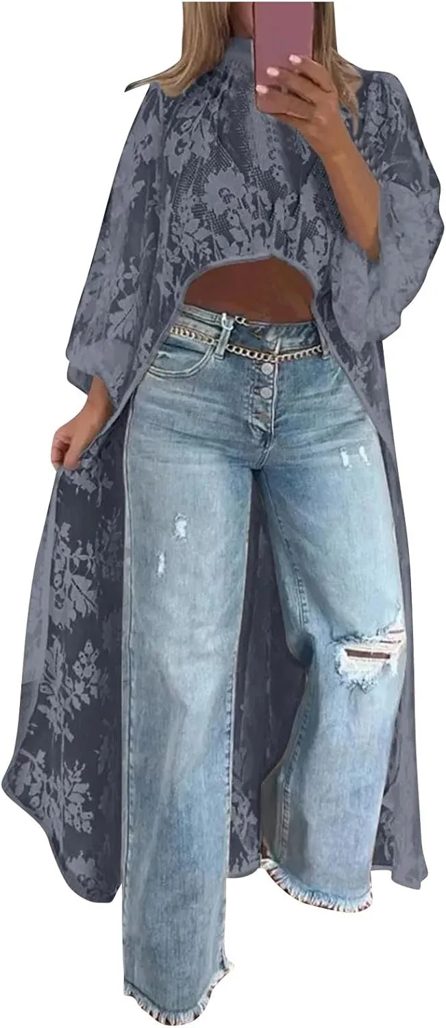 HGps8w Elegant Women's High Low Lace Tunic Tops Lantern Long Sleeve Mock Neck Asymmetrical Irregular Hem Dressy Casual Blouse
