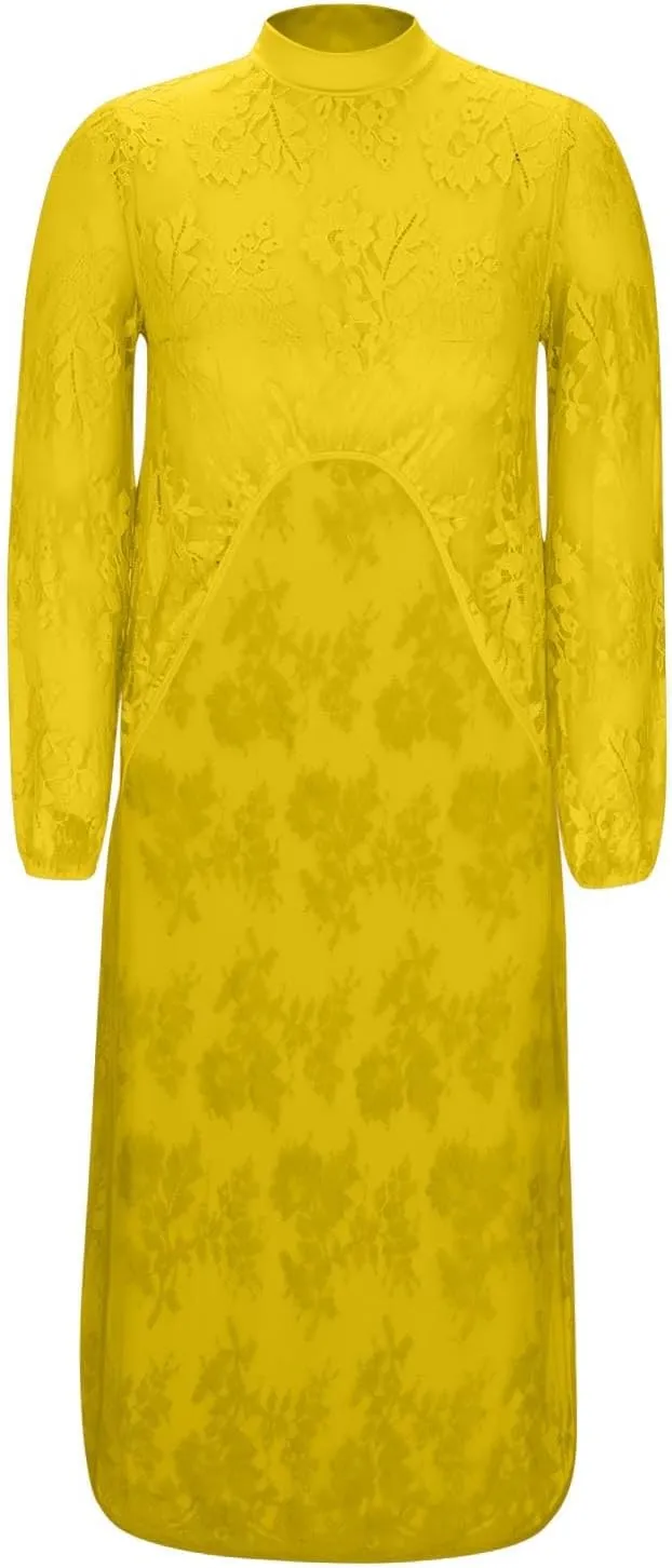 HGps8w Elegant Women's High Low Lace Tunic Tops Lantern Long Sleeve Mock Neck Asymmetrical Irregular Hem Dressy Casual Blouse