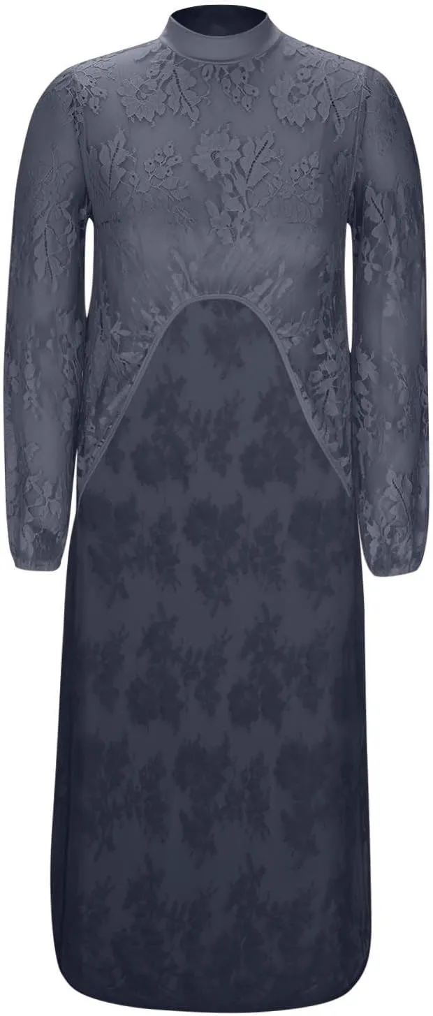 HGps8w Elegant Women's High Low Lace Tunic Tops Lantern Long Sleeve Mock Neck Asymmetrical Irregular Hem Dressy Casual Blouse