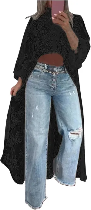 HGps8w Elegant Women's High Low Lace Tunic Tops Lantern Long Sleeve Mock Neck Asymmetrical Irregular Hem Dressy Casual Blouse