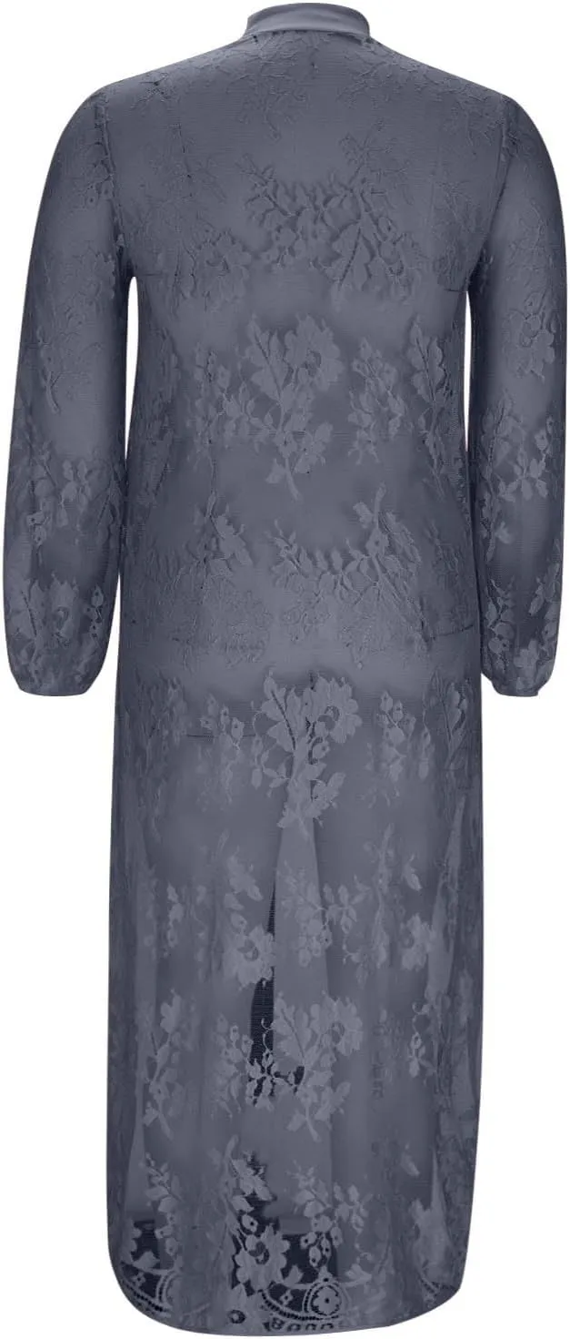 HGps8w Elegant Women's High Low Lace Tunic Tops Lantern Long Sleeve Mock Neck Asymmetrical Irregular Hem Dressy Casual Blouse