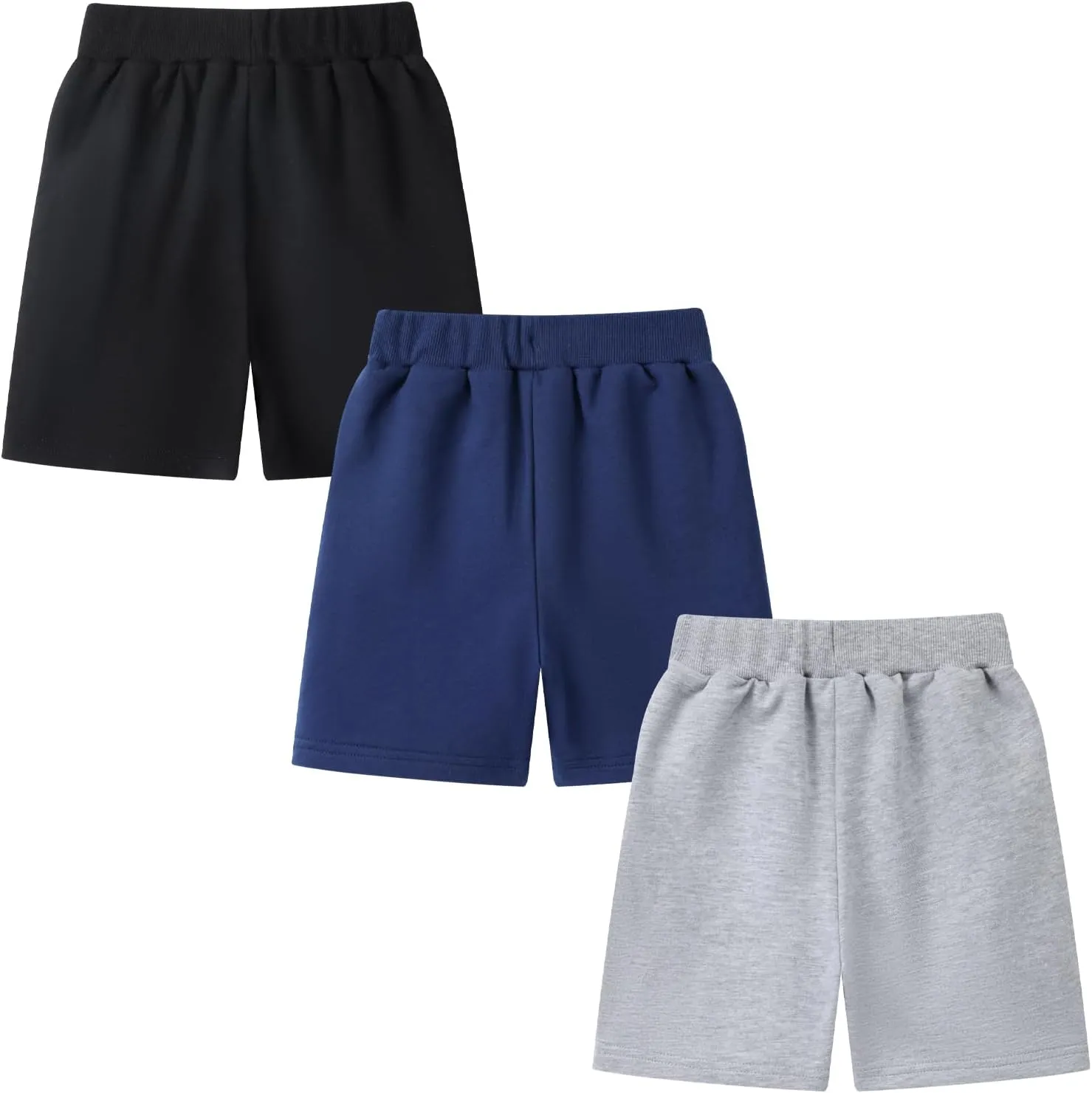 HILEELANG Toddler Boys' Shorts 3-Pack Summer Cotton French Terry Solid Adjust Pocket Shorts 12M-7Y