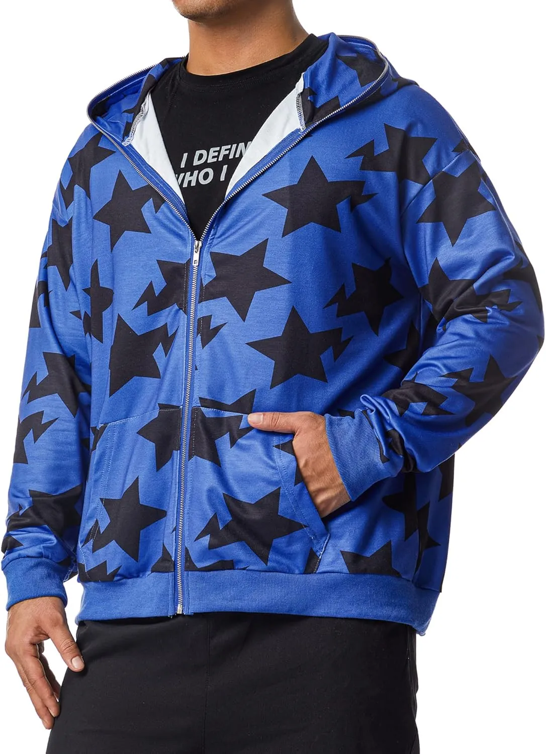 Hoodie Sweatshirt for Men Full Zip Up Oversized Star Print Graphic Hooded Jacket